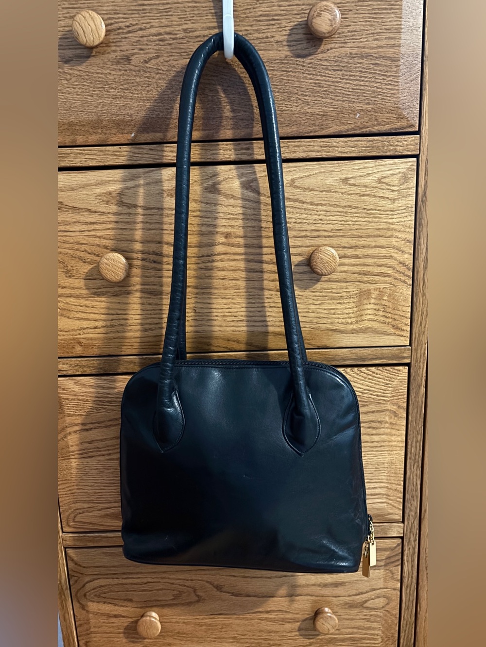 Classic Vintage Black Leather Shoulder Bag